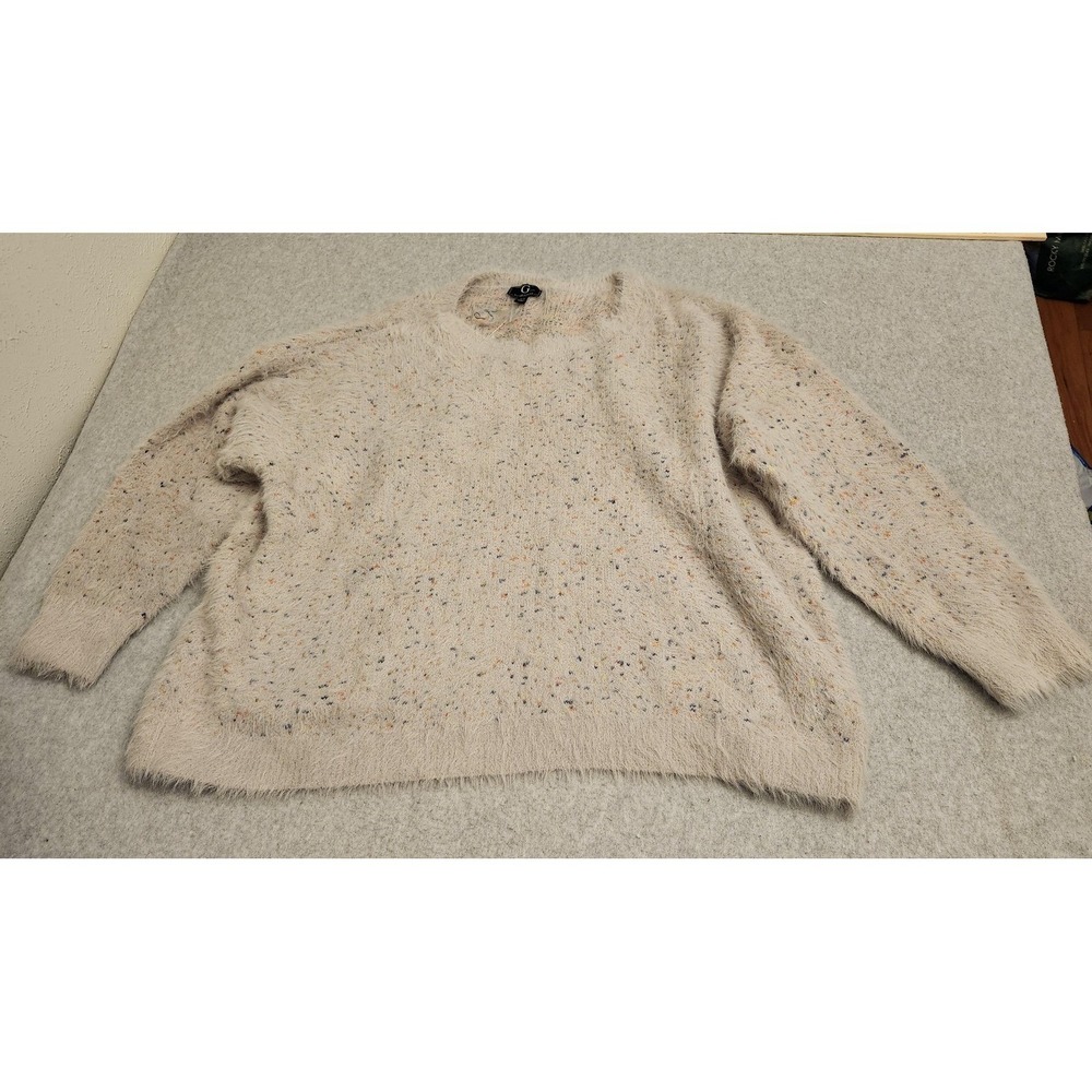 G by Giuliana Sweater Womens 2X Beige Speckled Fuzzy Eyelash Pullover Knit Soft
